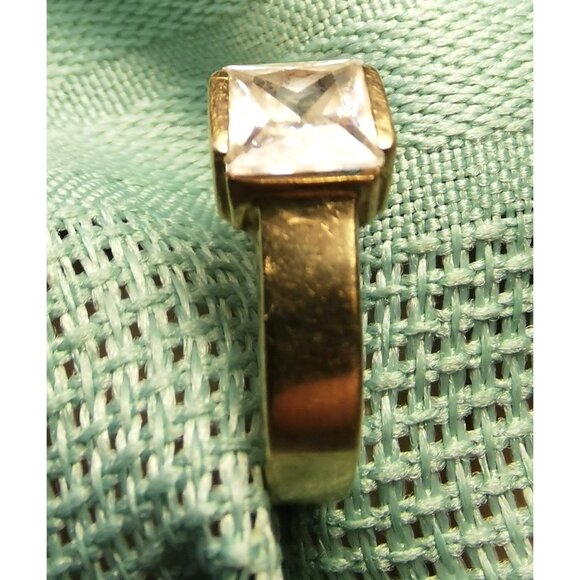 Vintage 10K Yellow Gold Ring w/ Princess Cut Clear Stone – Signed RC Size 4 - Picture 16 of 16